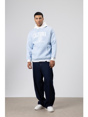 Vamos Çift Renk Baskılı Oversize Sweatshirt Bebe Mavi