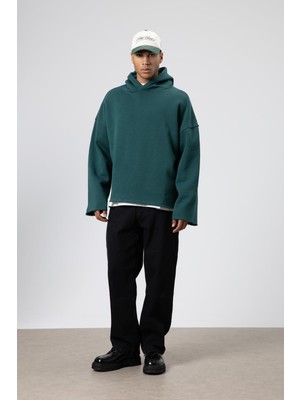 Vamos Basic Oversize Dikişsiz Kapüşonlu Sweatshirt Nefti