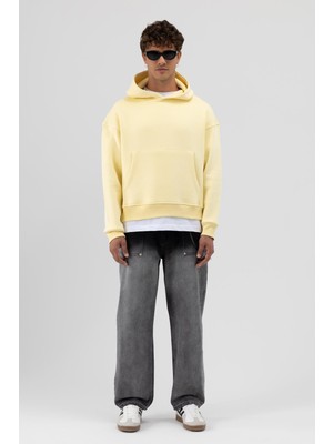 Vamos Basic Kapüşonlu Boxy Fit Sweatshirt Sarı