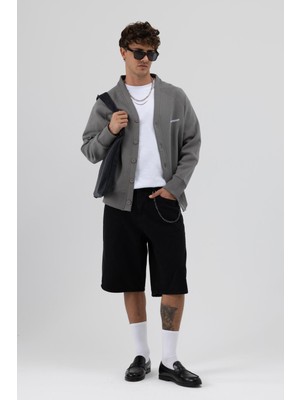 Vamos Oversize Düğmeli Sweatshirt Füme