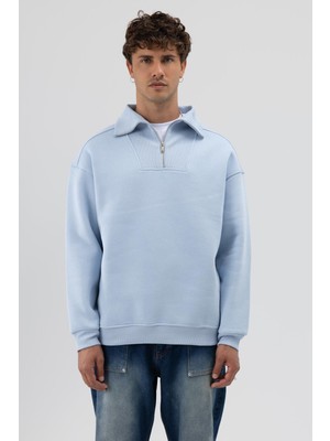 Vamos Basic Fermuarlı Dik Yaka Sweatshirt Bebe Mavi