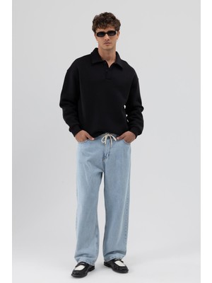 Vamos Basic Polo Yaka Sweatshirt Siyah