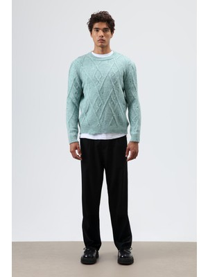 Vamos Oversize Desenli Triko Kazak Mint