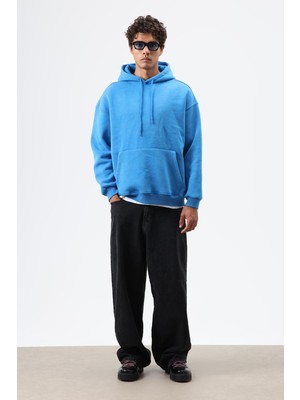 Vamos Basic Oversize Yıkamalı Hoodie Turkuaz