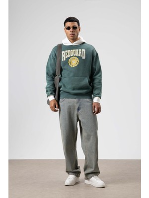 Vamos Oversize Baskılı Kapüşonlu Sweatshirt Nefti