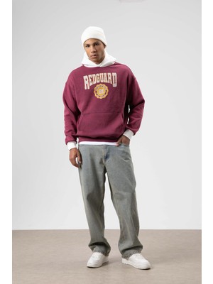 Vamos Oversize Baskılı Kapüşonlu Sweatshirt Bordo