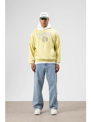 Vamos Oversize Baskılı Kapüşonlu Sweatshirt Sarı