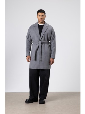 Vamos Kemerli Oversize Kaşe Kaban Koyu Gri