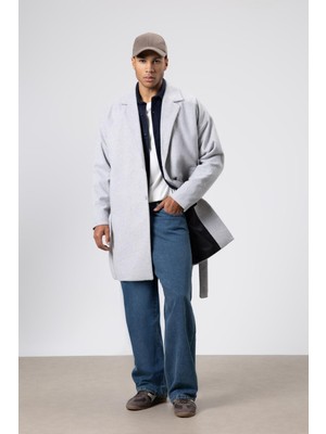 Vamos Kemerli Oversize Kaşe Kaban Gri