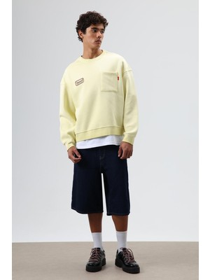 Vamos Oversize Bisiklet Yaka Cepli Sweatshirt Sarı