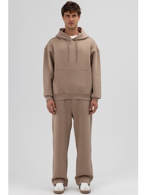 Vamos Basic Oversize Kapüşonlu Sweatshirt Vizon