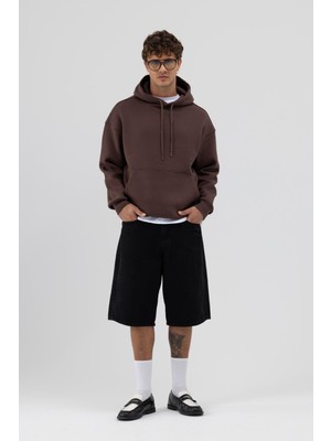 Vamos Basic Oversize Kapüşonlu Sweatshirt Kahve