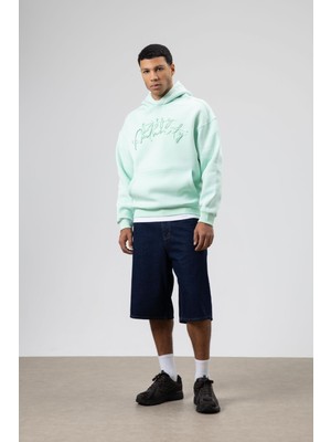 Vamos Oversize Baskılı Kapüşonlu Sweatshirt Mint