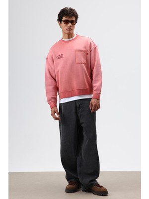 Vamos Oversize Bisiklet Yaka Cepli Sweatshirt Bordo