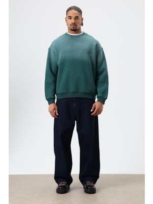Vamos Yıkamalı Taş Detaylı Oversize Sweatshirt Nefti