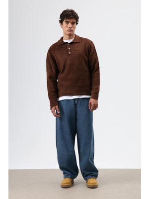 Vamos Polo Yaka Yumuşak Dokulu Triko Kazak Kahve