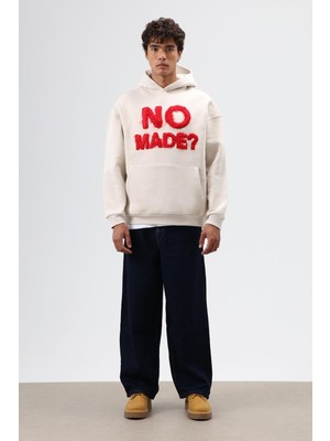 Vamos Oversize Baskılı Kapüşonlu Sweatshirt Taş