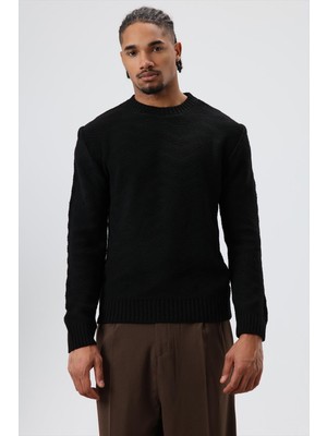 Vamos Bisiklet Yaka Oversize Triko Kazak Siyah