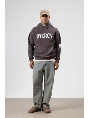 Vamos Kart Detaylı Yıkamalı Oversize Sweatshirt Kahve