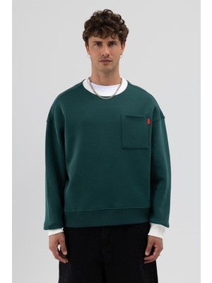 Vamos Bisiklet Yaka Cep Detaylı Oversize Sweatshirt Nefti