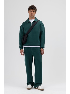 Vamos Oversize Fermuarlı Dik Yaka Sweatshirt Nefti