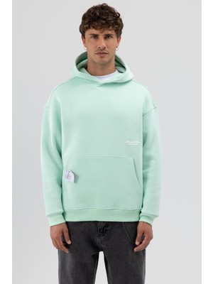 Vamos Oversize Kapüşonlu Baskılı Sweatshirt Mint