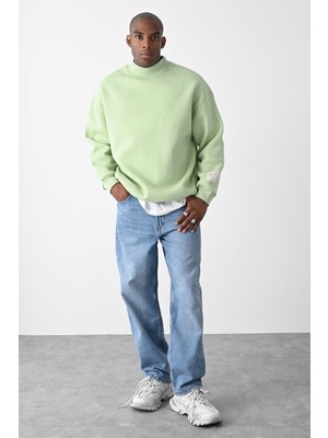 Vamos Vizon Kart Detaylı Oversize Sweatshirt Mint