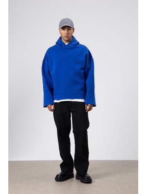 Vamos Basic Oversize Dikişsiz Kapüşonlu Sweatshirt Saks