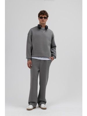 Vamos Basic Bisiklet Yaka Oversize Sweatshirt Füme