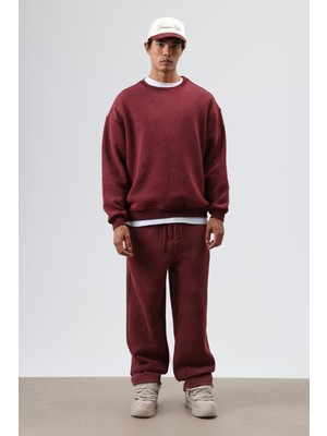 Vamos Basic Oversize Yıkamalı Sweatshirt Bordo