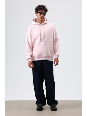Vamos Basic Oversize Yıkamalı Hoodie Pembe