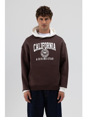 Vamos Çift Renk Baskılı Oversize Sweatshirt Kahve