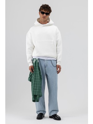 Vamos Basic Kapüşonlu Boxy Fit Sweatshirt Ekru