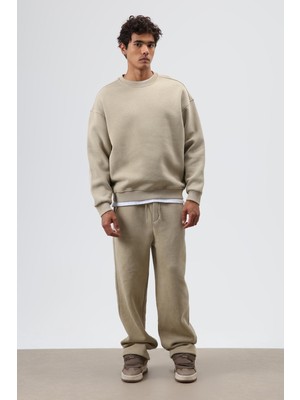 Vamos Basic Oversize Yıkamalı Sweatshirt Haki