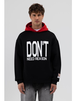 Vamos Çift Renk Baskılı Oversize Sweatshirt Siyah