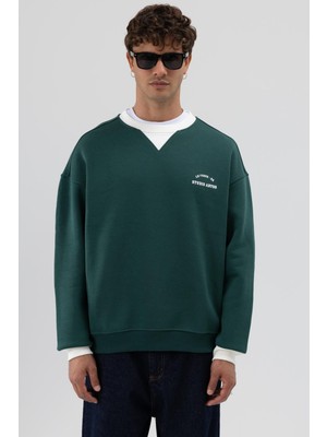 Vamos Oversize Bisiklet Yaka Baskılı Sweatshirt Nefti