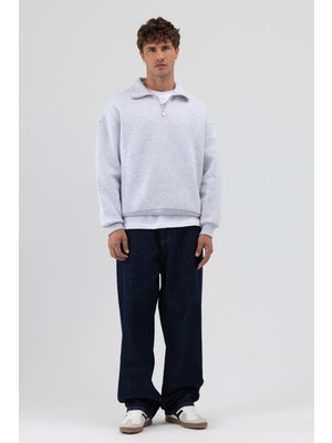 Vamos Oversize Fermuarlı Dik Yaka Sweatshirt Karmelanj