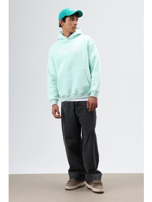 Vamos Oversize Baskılı Kapüşonlu Hoodie Mint