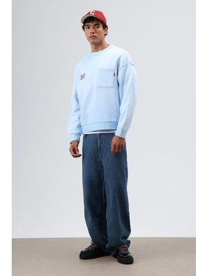 Vamos Oversize Bisiklet Yaka Cepli Sweatshirt Bebe Mavi