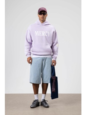 Vamos Kart Detaylı Yıkamalı Oversize Sweatshirt Lila