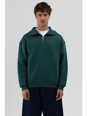 Vamos Basic Fermuarlı Dik Yaka Sweatshirt Nefti