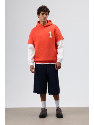 Vamos Oversize Kol Detaylı Kapüşonlu Sweatshirt Oranj