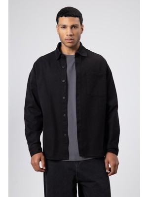 Vamos Oversize Gabardin Gömlek Ceket Siyah