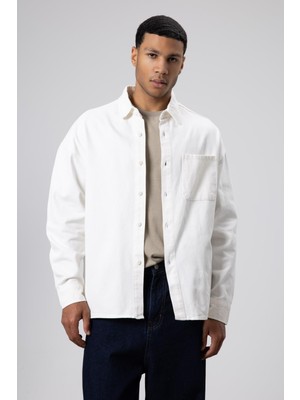 Vamos Oversize Gabardin Gömlek Ceket Beyaz