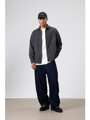 Vamos Dokulu Oversize Gömlek Ceket Antrasit