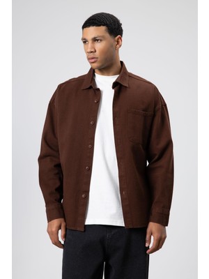 Vamos Oversize Gabardin Gömlek Ceket Kahve