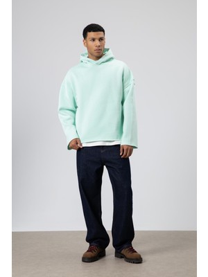 Vamos Basic Oversize Dikişsiz Kapüşonlu Sweatshirt Mint