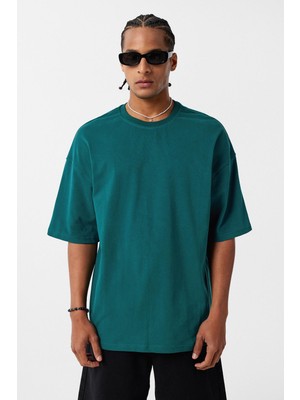 Vamos Basic Oversize Bisiklet Yaka Tişört Nefti