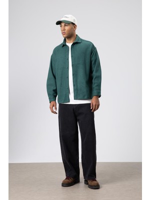 Vamos Dokulu Oversize Gömlek Ceket Haki