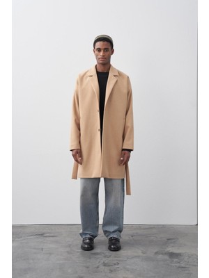 Vamos Kemerli Oversize Kaşe Kaban Vizon